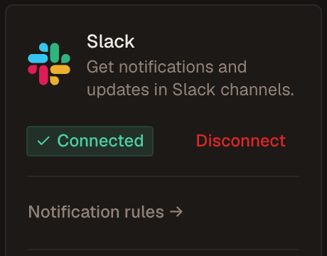 Slack integration card in Verbiflow showing Connected